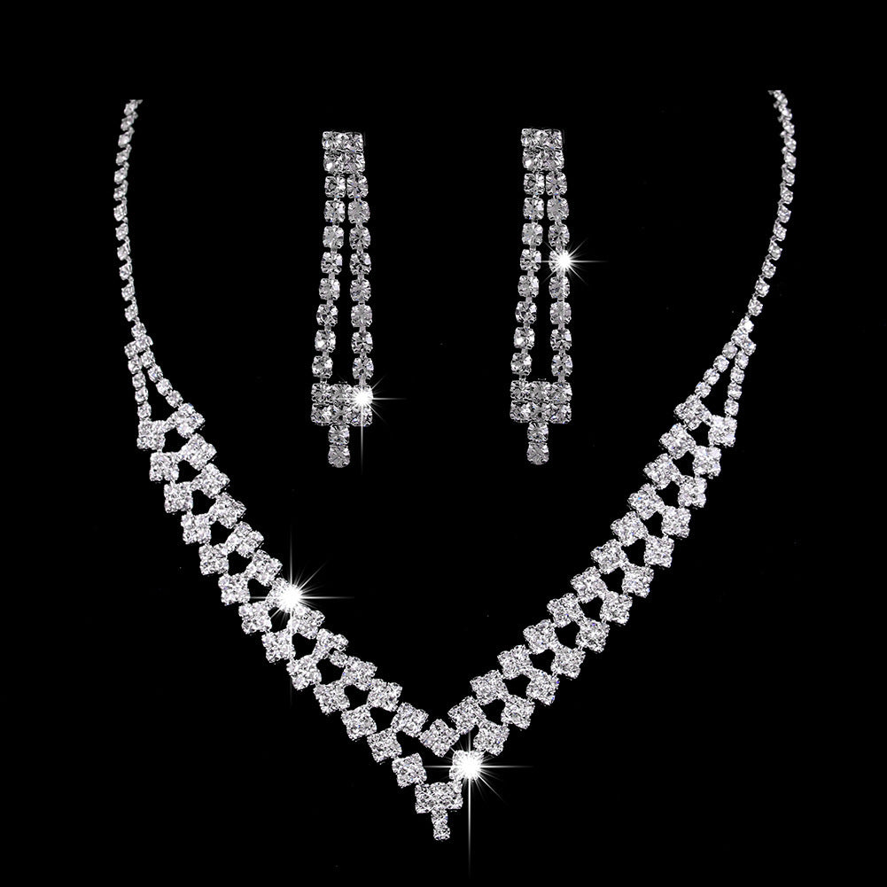 Brilliant Full Diamond Zircon Water Drop Necklace Eardrop Jewelry Set