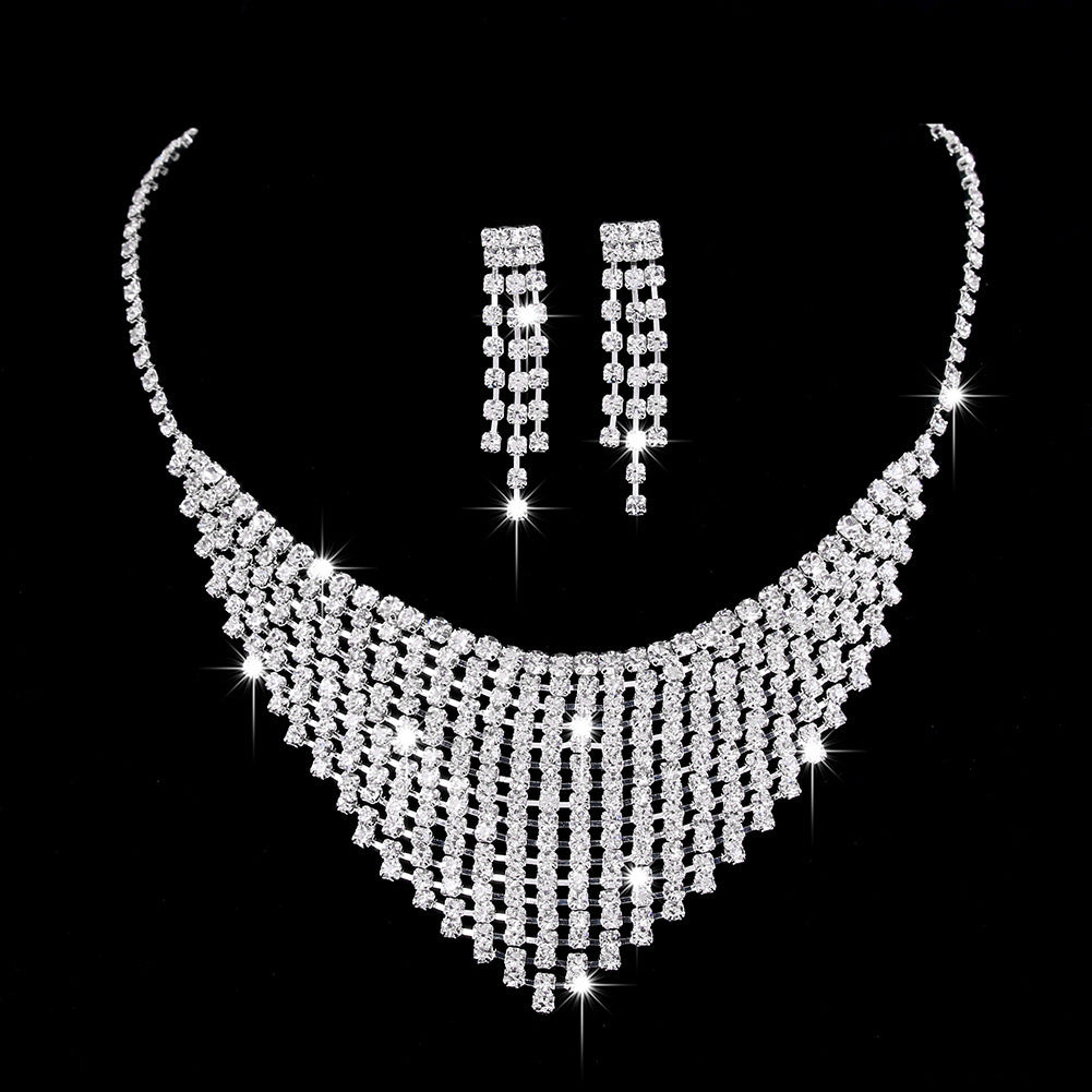 Brilliant Full Diamond Zircon Water Drop Necklace Eardrop Jewelry Set