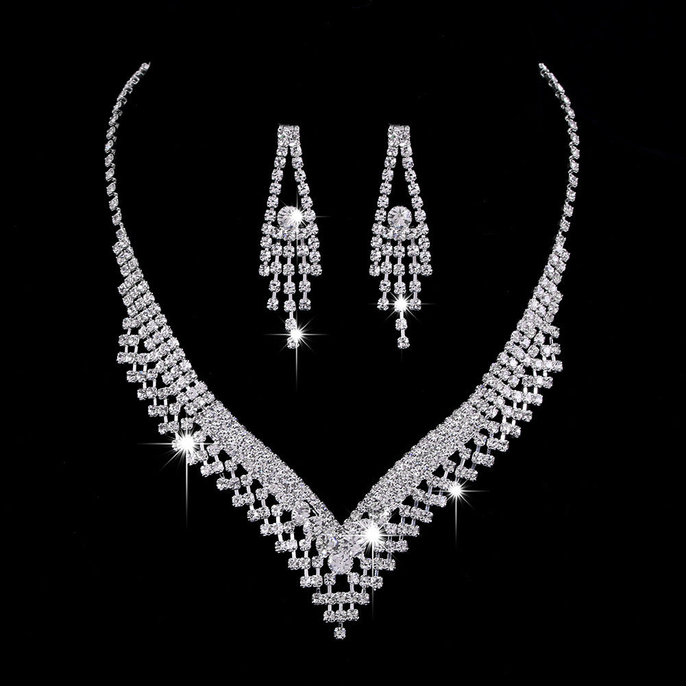 Brilliant Full Diamond Zircon Water Drop Necklace Eardrop Jewelry Set